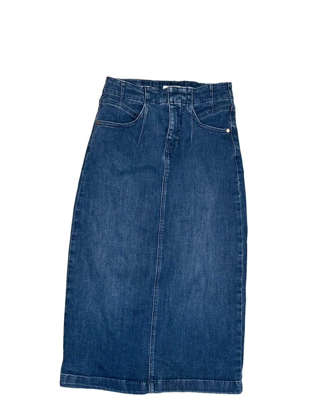 anthropologie PILCRO denim back slit midi skirt